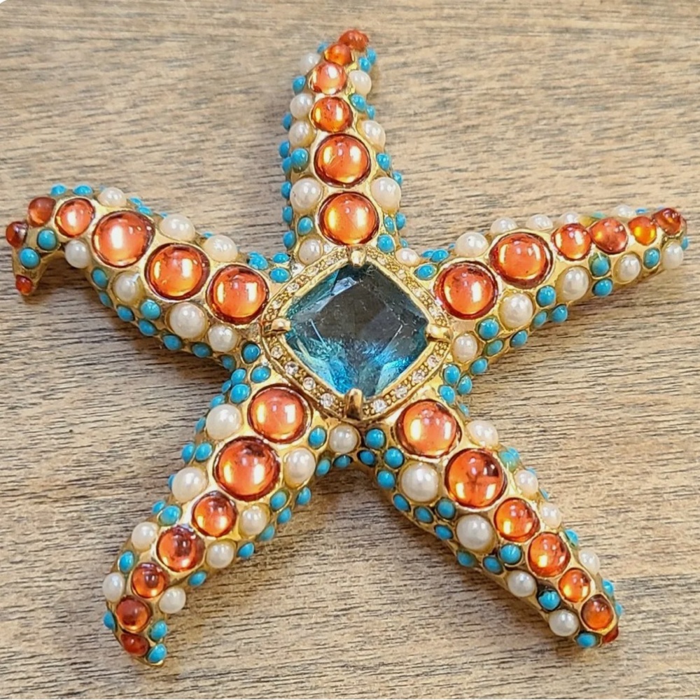 Beautiful Vintage Kenneth Jay Lane KJL Cabochon Starfish Brooch Pin - Picture 1 of 1